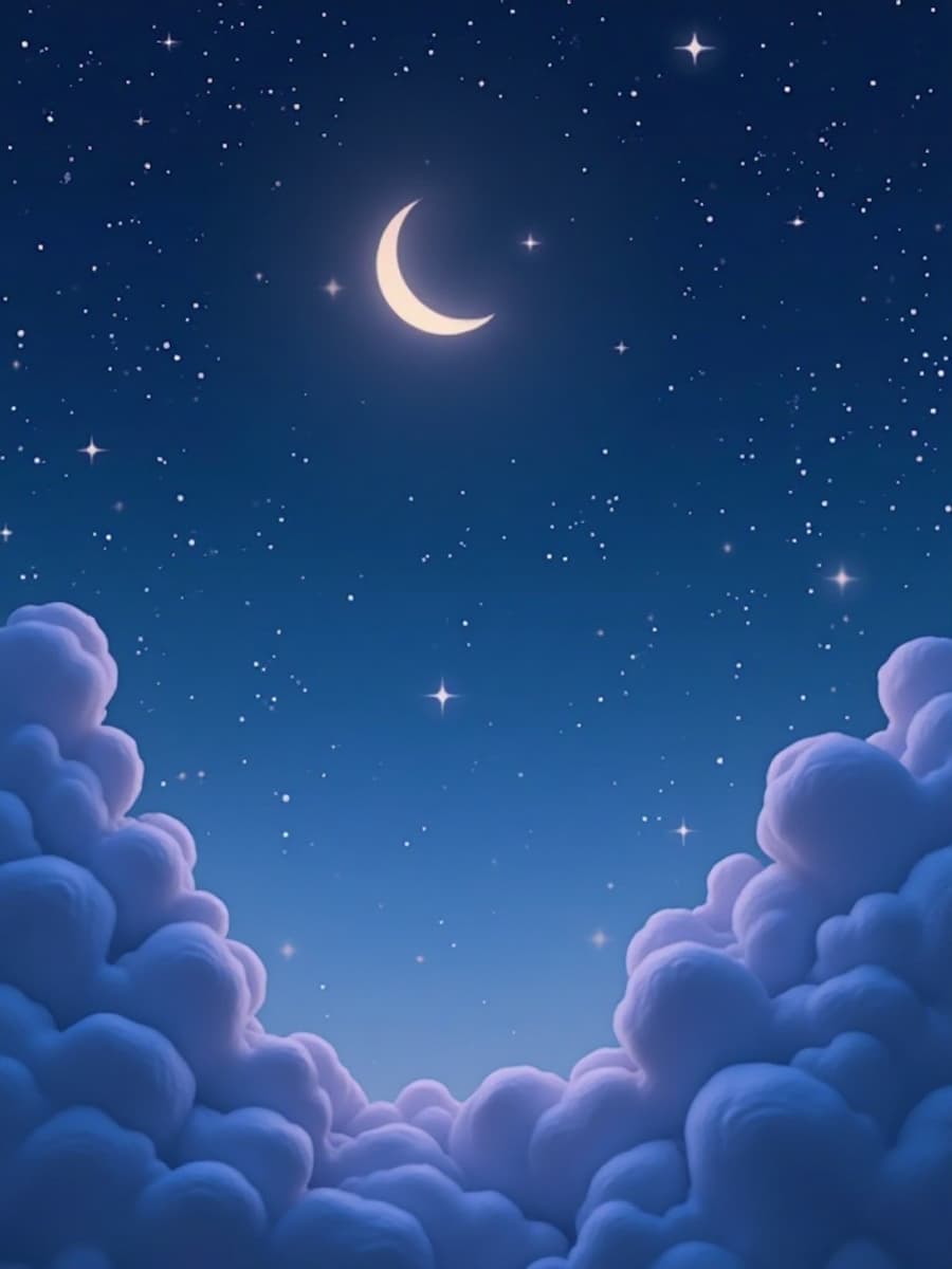 Ruhevoller Nachthimmel mit funkelnden Sternen, sanften Wolken und Mondlicht