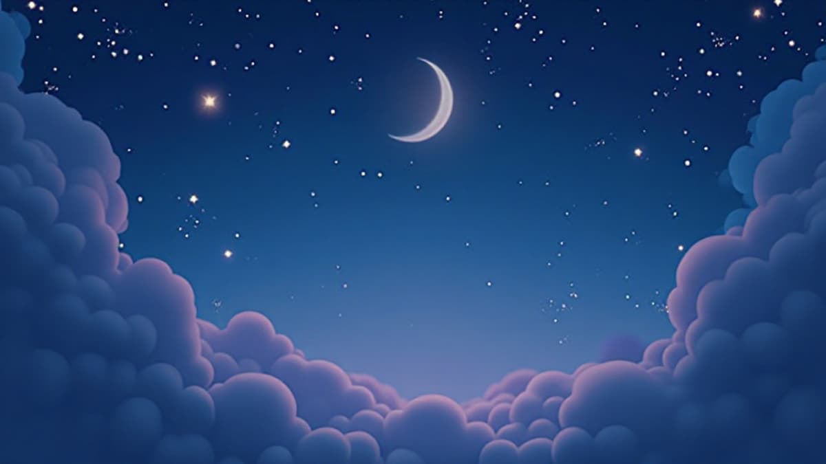 Ruhevoller Nachthimmel mit funkelnden Sternen, sanften Wolken und Mondlicht