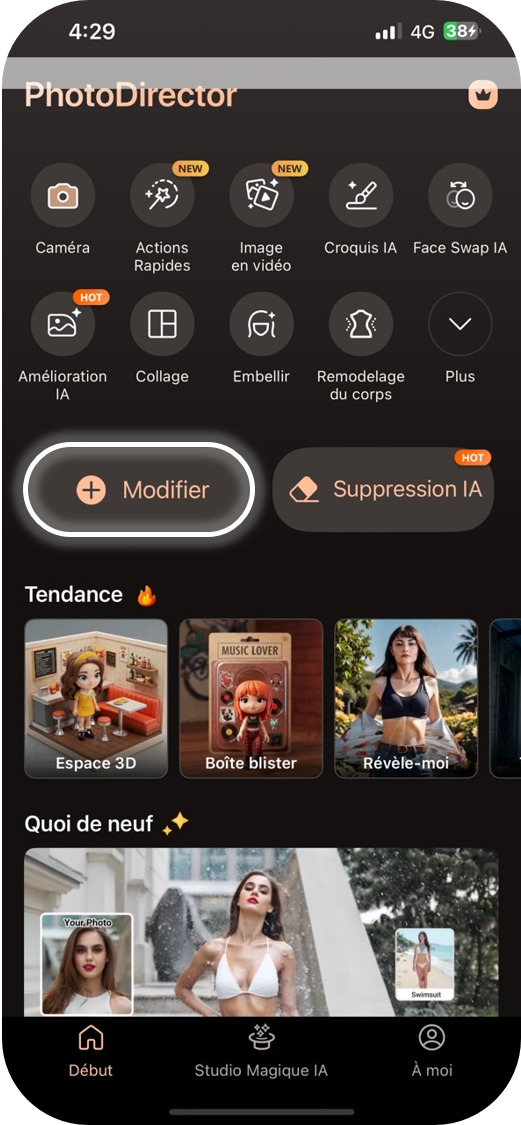 PhotoDirector - Modifier le texte d'une image sur mobile - Etape 1