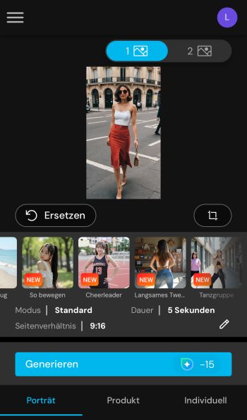 Wähle die Twerk-Video-Vorlage für dein Foto aus