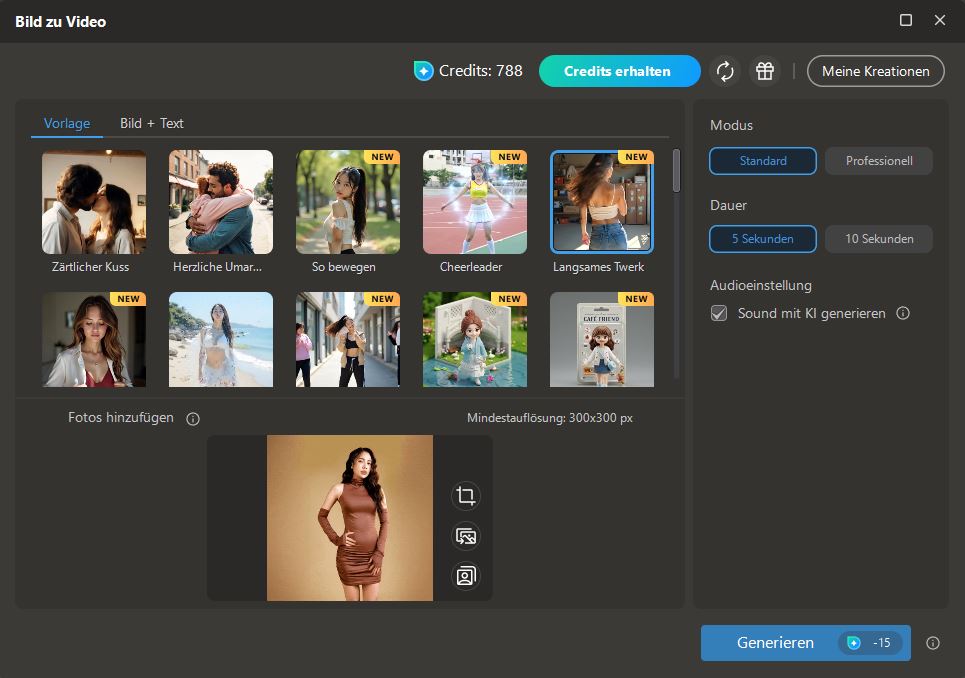 PhotoDirector - Twerk-Video-Vorlage auswählen und Foto laden