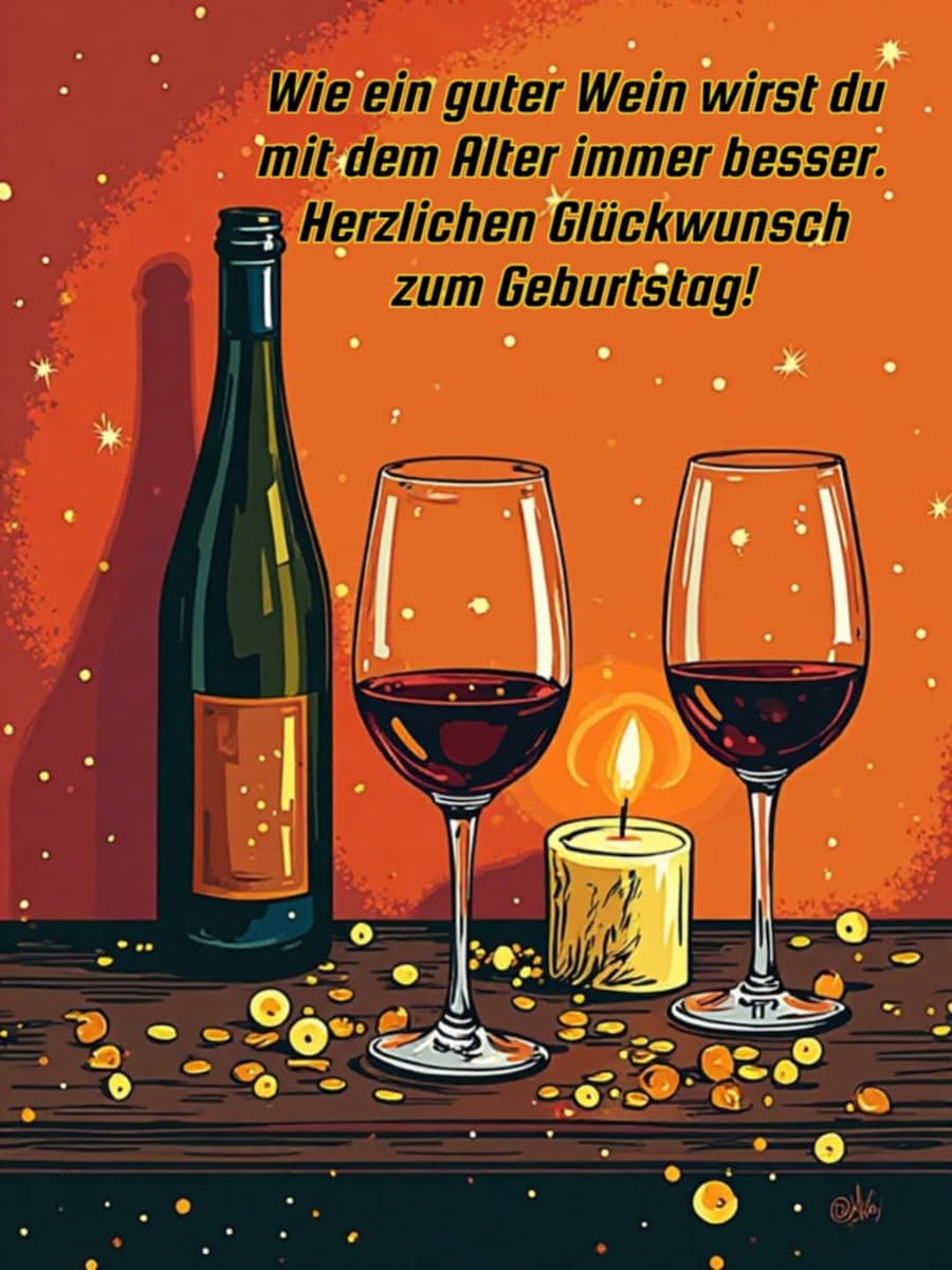 Geburtstags-Bild mit Gruß: 'Wie ein guter Wein wirst du mit dem Alter immer besser. Herzlichen Glückwunsch zum Geburtstag!'
