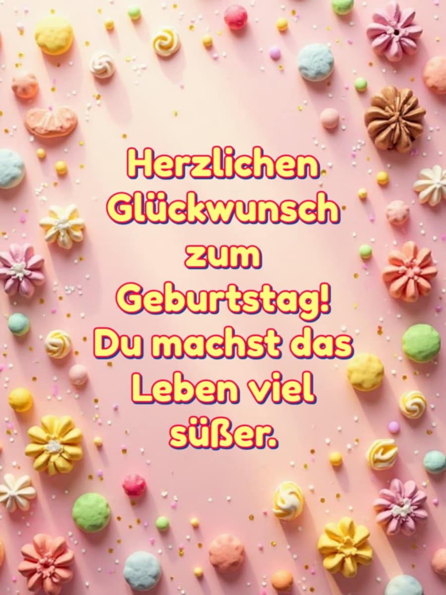 Geburtstags-Bild mit Gruß: 'Herzlichen Glückwunsch zum Geburtstag! Du machst das Leben viel süßer.'