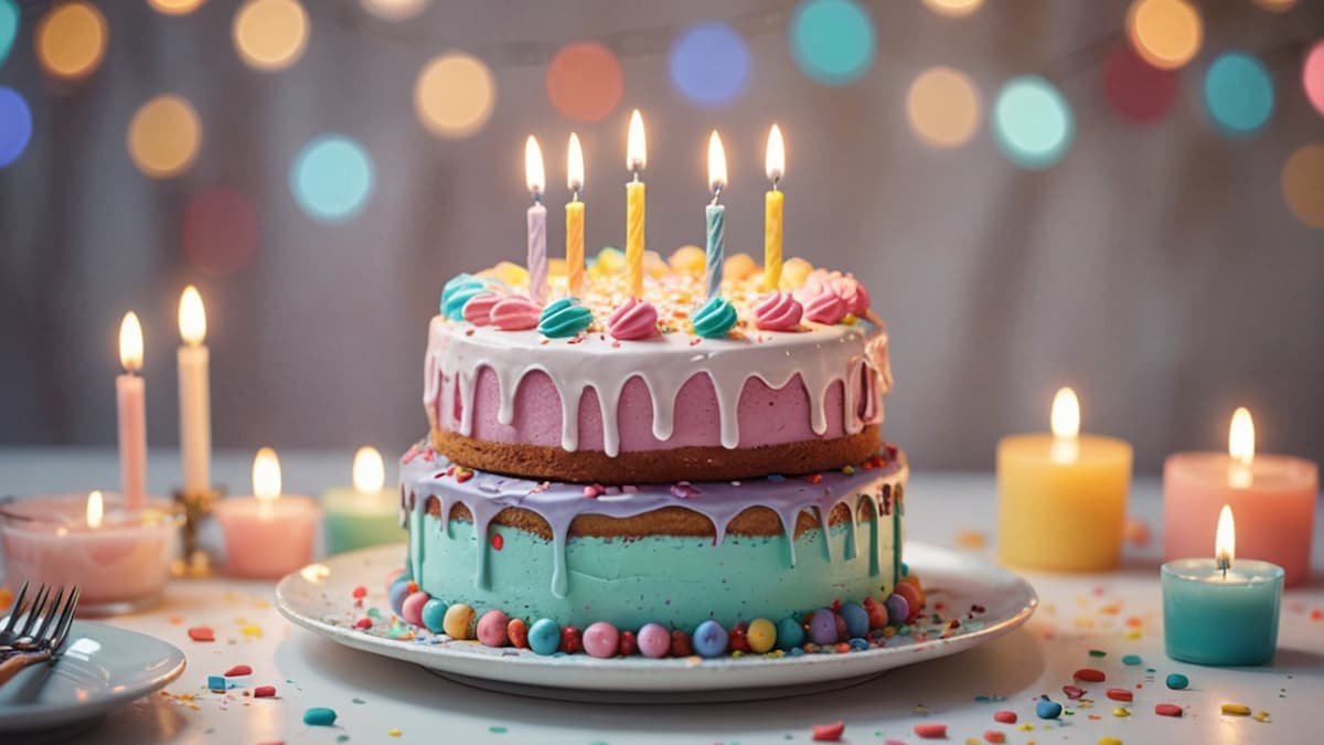 Geburtstagstorte auf einem weißen Tisch