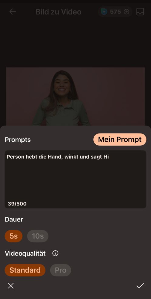 Gebe als Text-Prompt ein, was die Person tun soll.