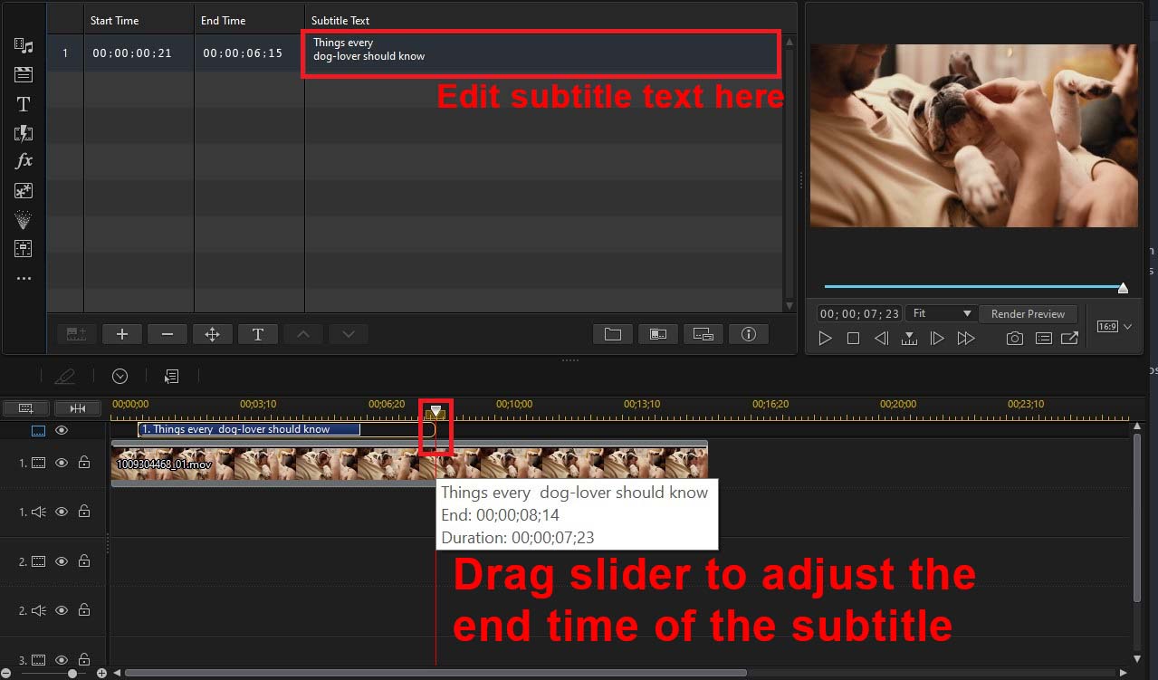 파워디렉터 - GIF 영상 자막 지속 시간 설정