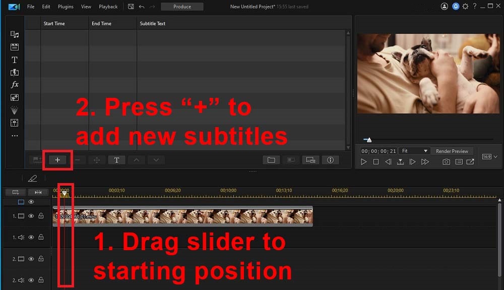 파워디렉터 - GIF 영상 자막 편집 화면