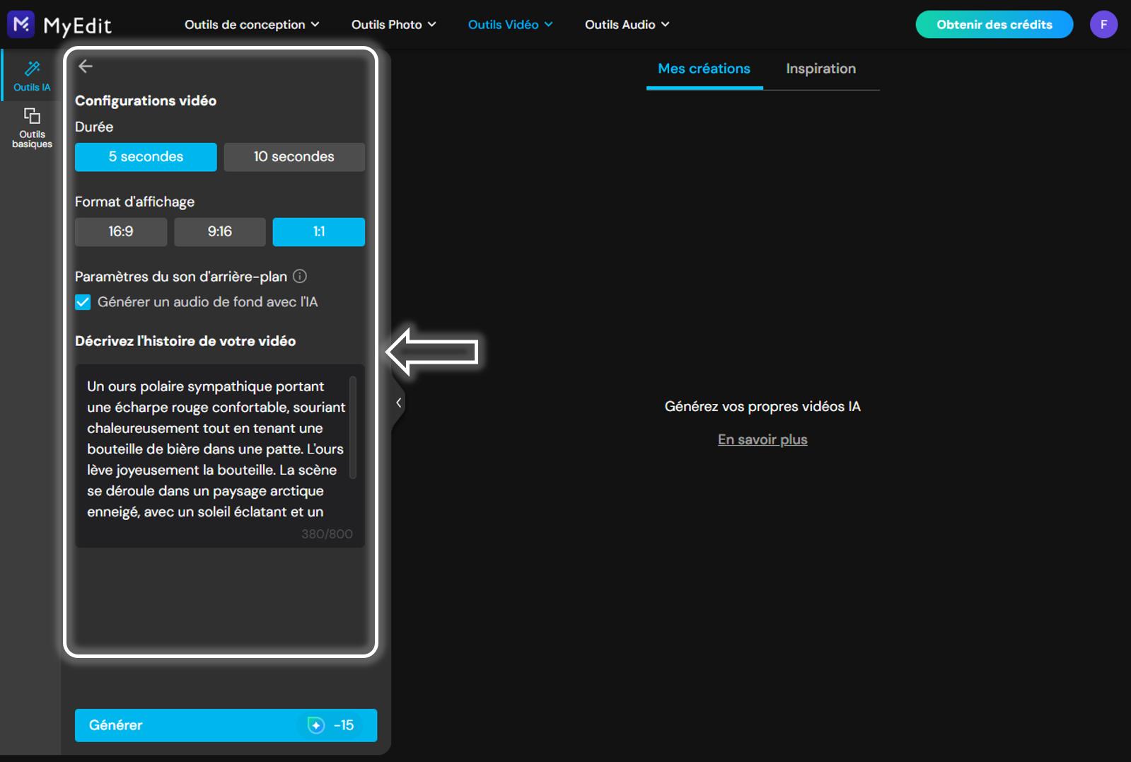 MyEdit - Générer une vidéo à partir d'un texte 1