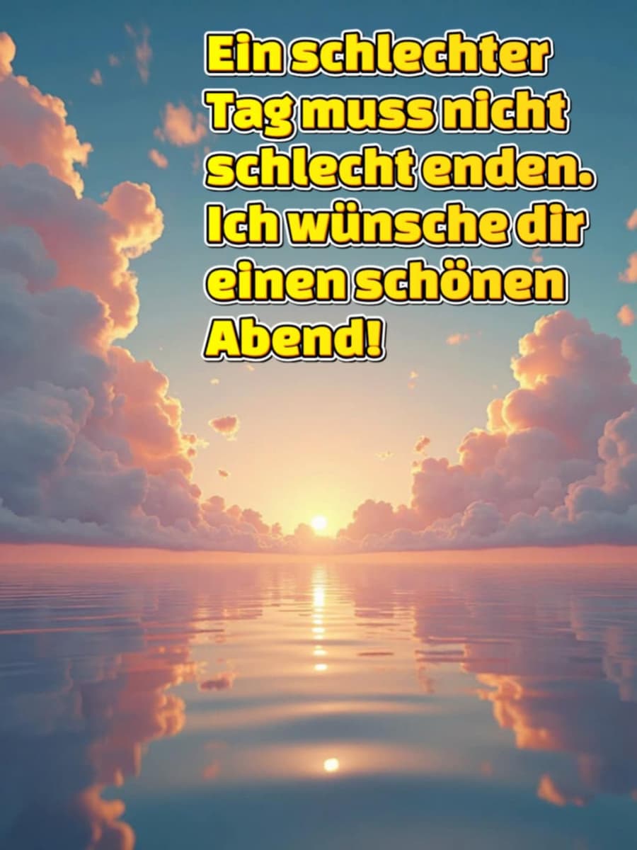 Guten Abend Bild mit Gruß: 'Ein schlechter Tag muss nicht schlecht enden. Ich wünsche dir einen schönen Abend.'