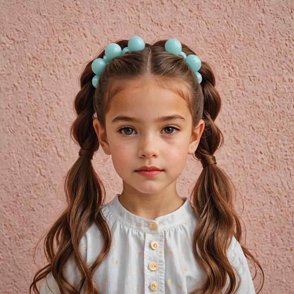 Foto de niña con peinado de coletas burbuja