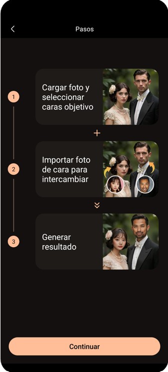 Interfaz de la herramienta Intercambio de cara con IA de PhotoDirector