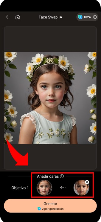 Interfaz de la herramienta Intercambio de cara con IA de PhotoDirector