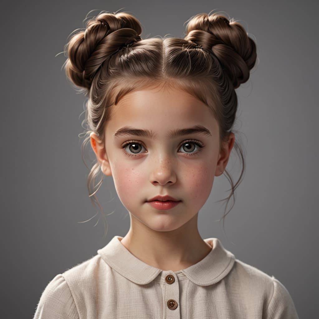 Foto de niña con peinado doble moño space buns