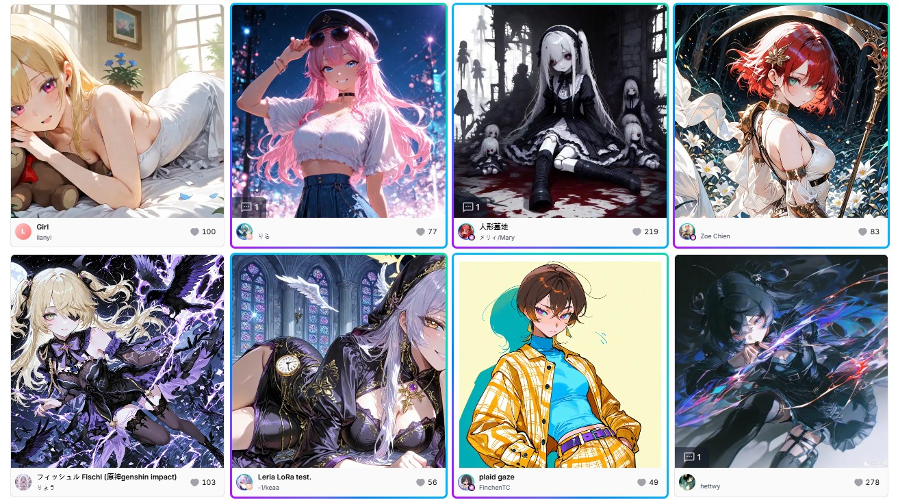 PixAI 豐富的公開作品