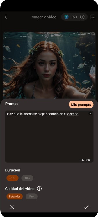 Interfaz de la herramienta Imagen a video con IA de PhotoDirector