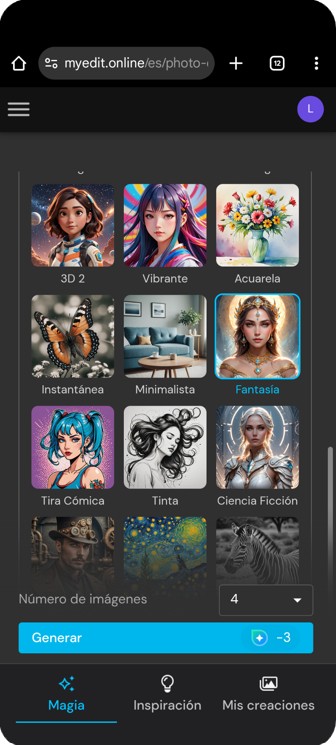 Estilos en el Generador de imagen con IA de MyEdit