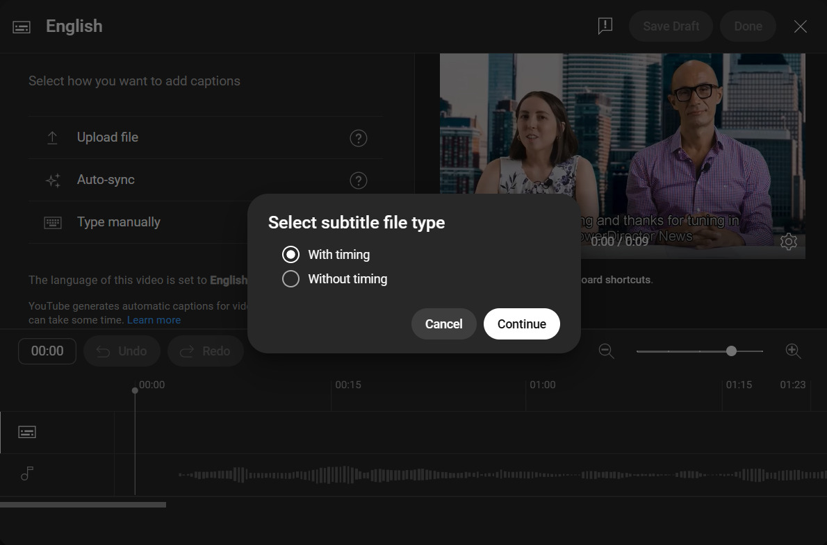 Add subtitles with timing
