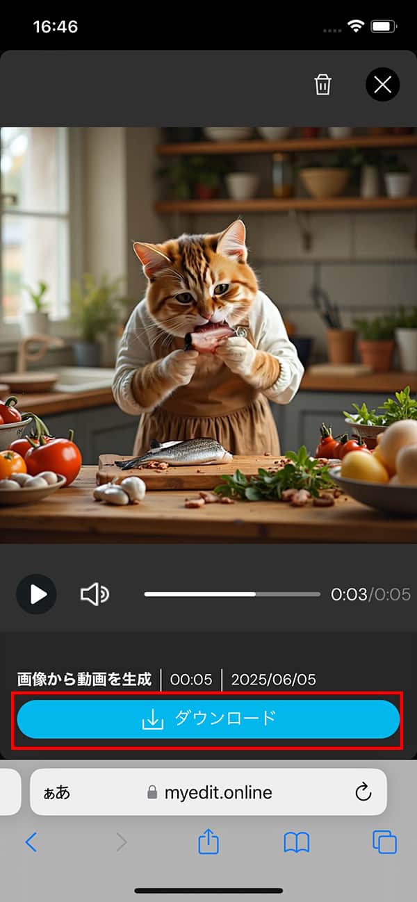 MyEdit 画像から動画生成ダウンロード画面