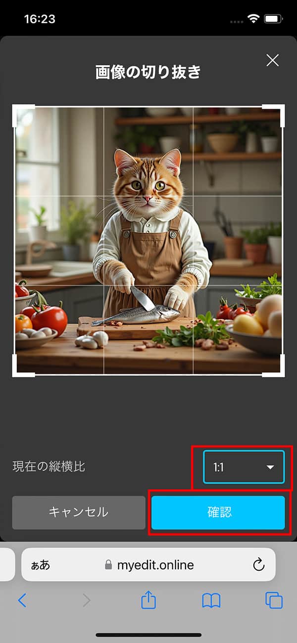 MyEdit 画像から動画生成 サイズの選択画面