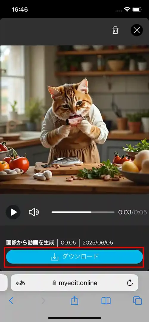 MyEdit 画像から動画生成ダウンロード画面