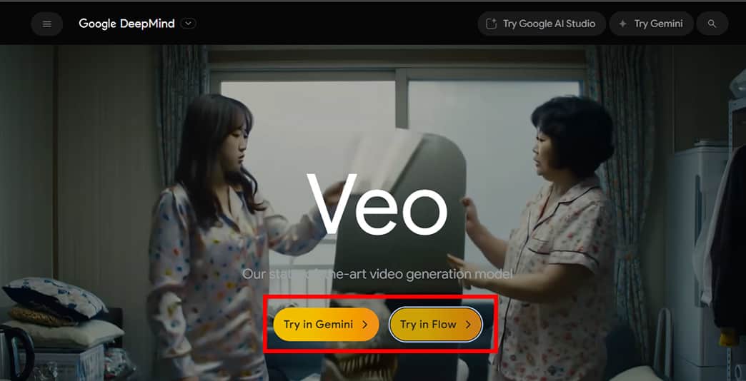 Veo3 公式サイトトップ画面