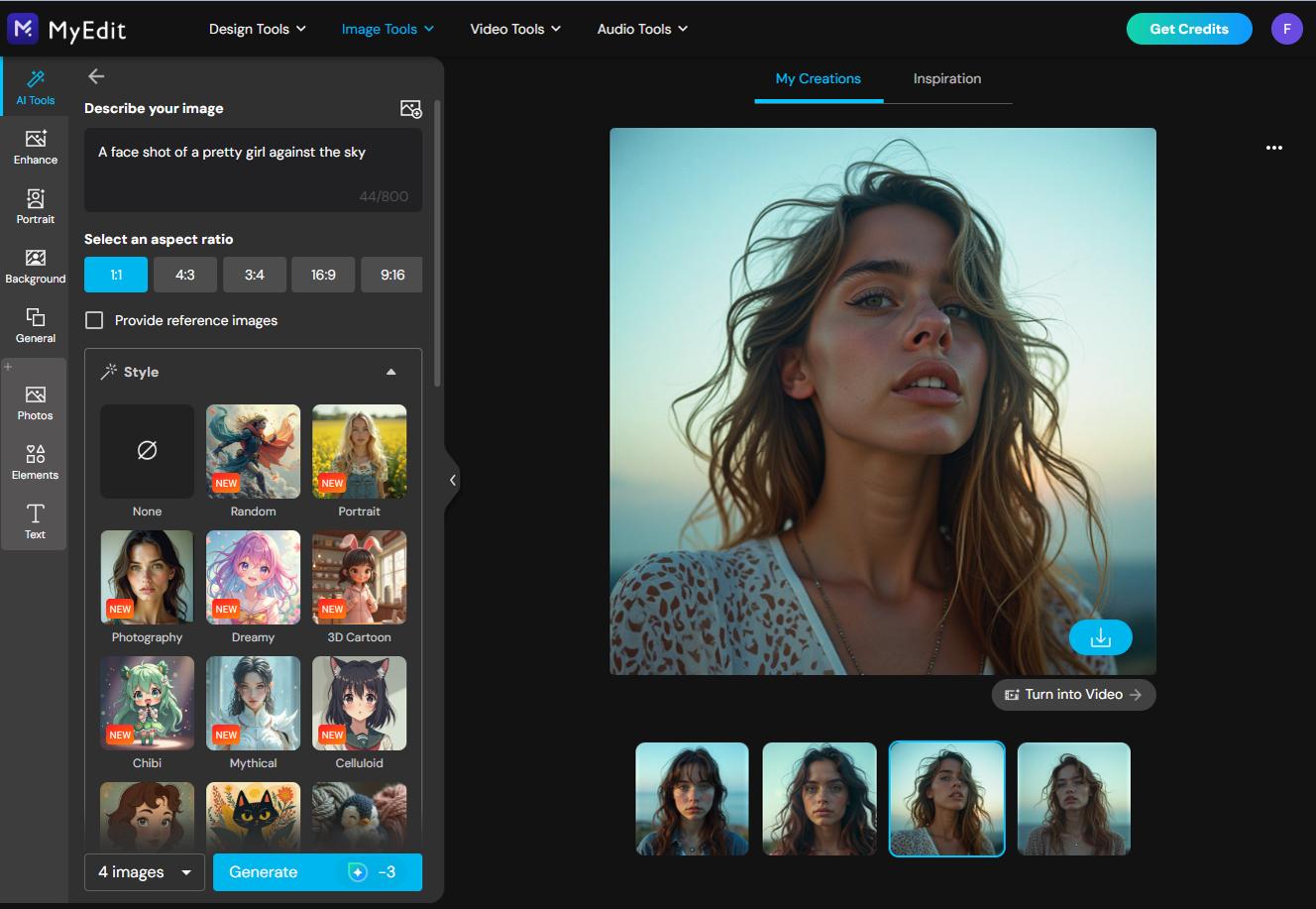 MyEdit - Best Overall Free AI Face Generator