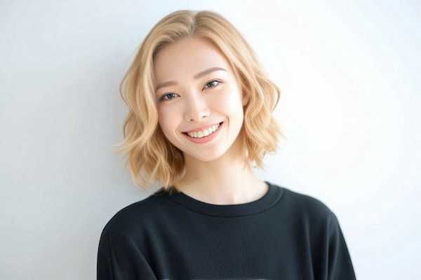 PhotoDirector　AIヘアスタイル ショートカーリー＋眉毛クラウドブラウン適用