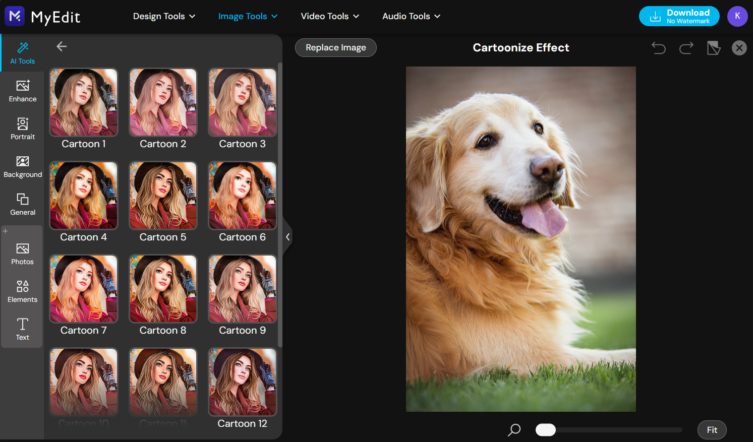 Transform pet image to cartoon style with MyEdit