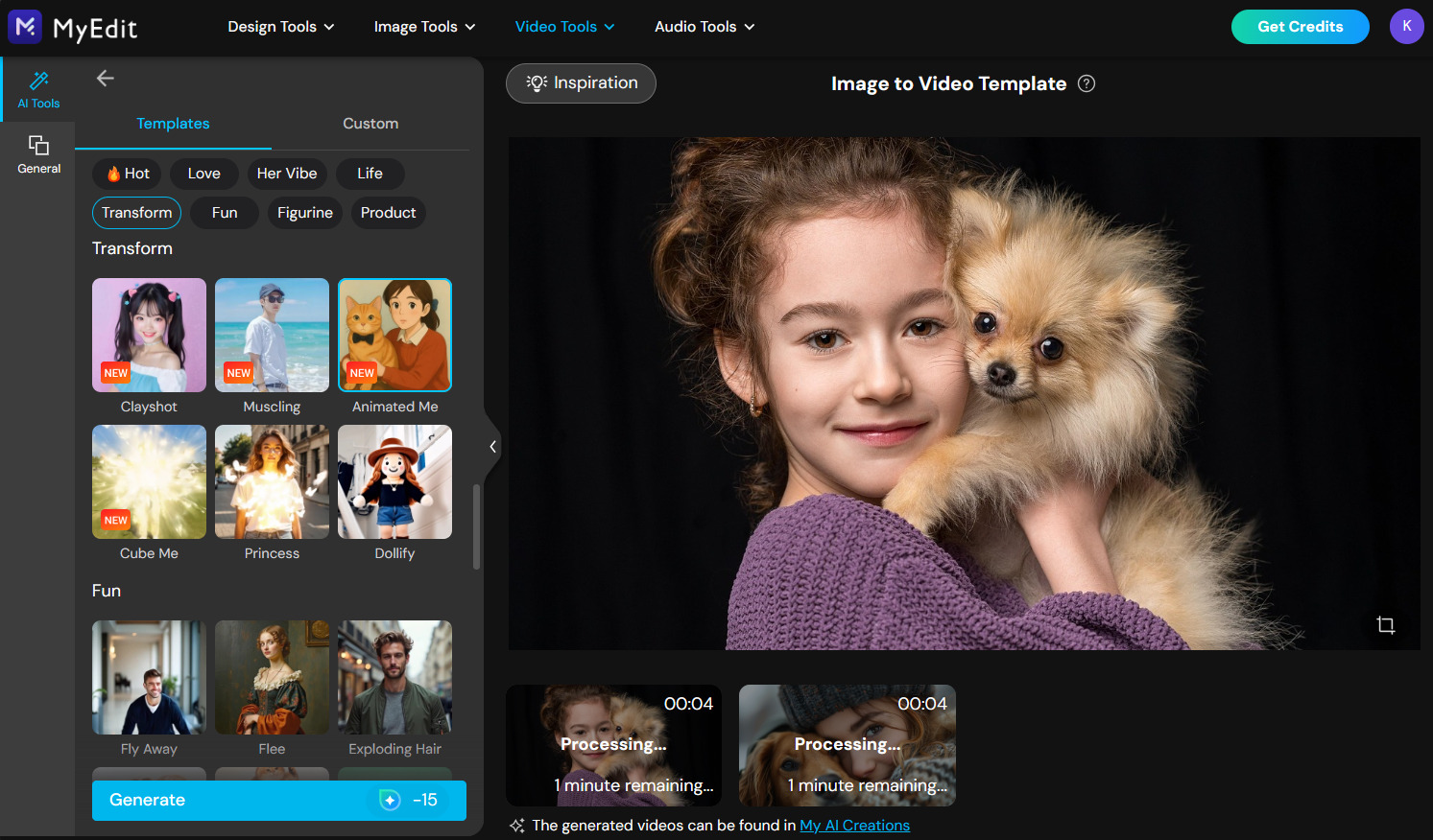 Transform pet image to cartoon style with MyEdit