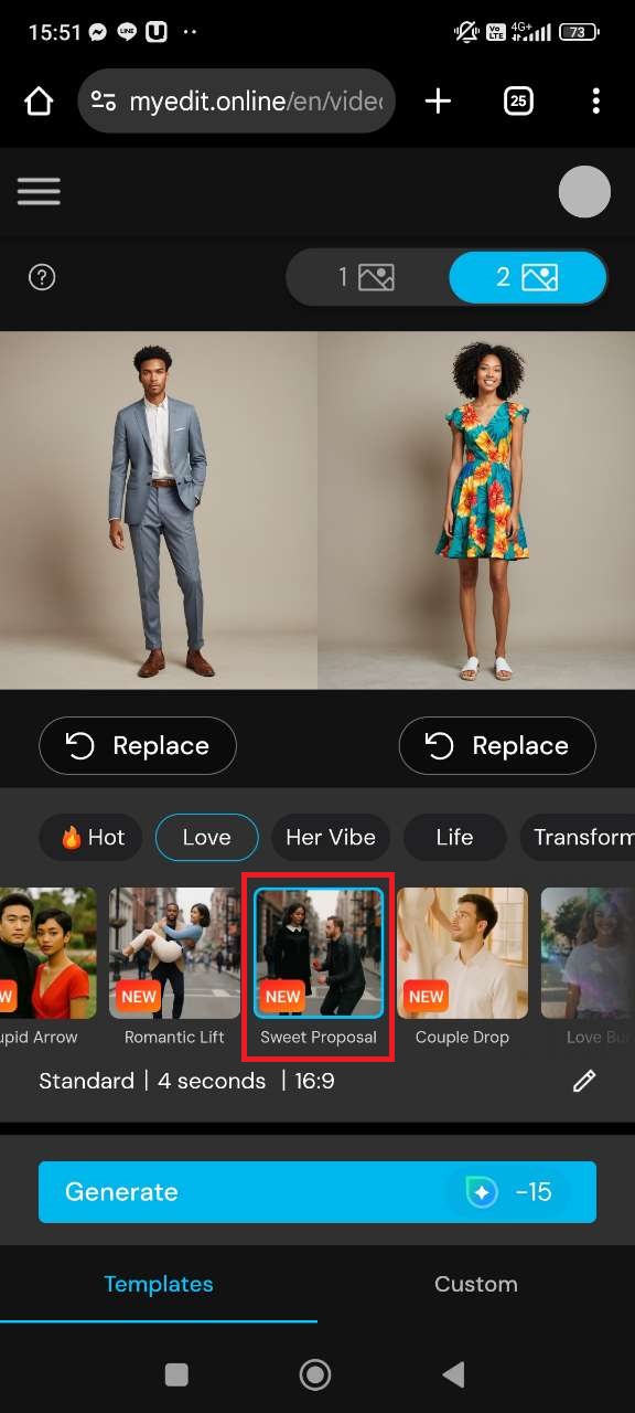 Select Sweet Proposal AI animation template