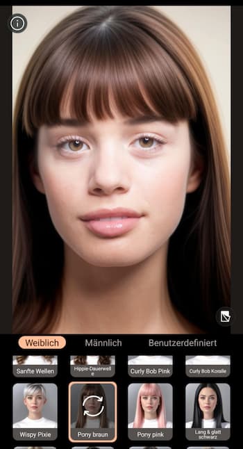 PhotoDirector - Pony-Frisuren testen