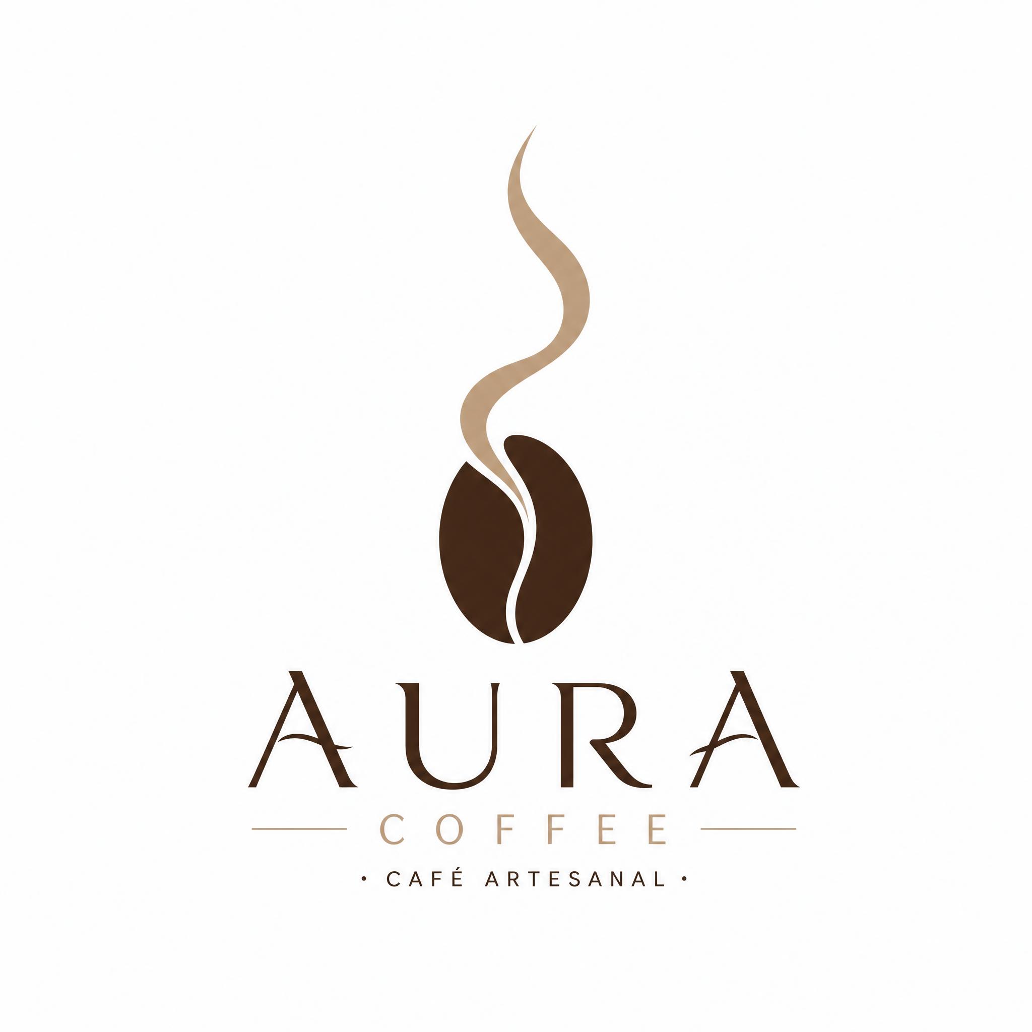Logo minimalista de cafetería con un grano de café formando una onda de vapor