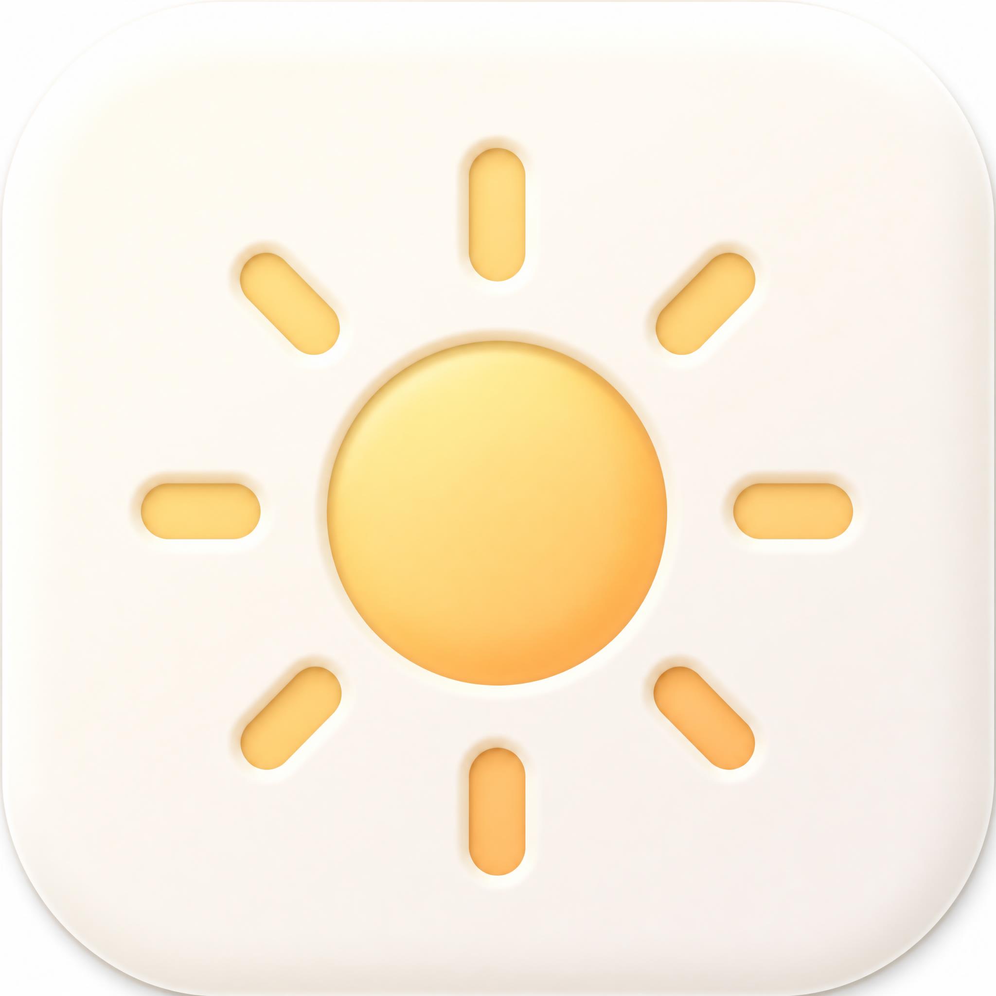 Ícono de aplicación del clima en estilo neumorfismo con un sol extruido y sombra interior