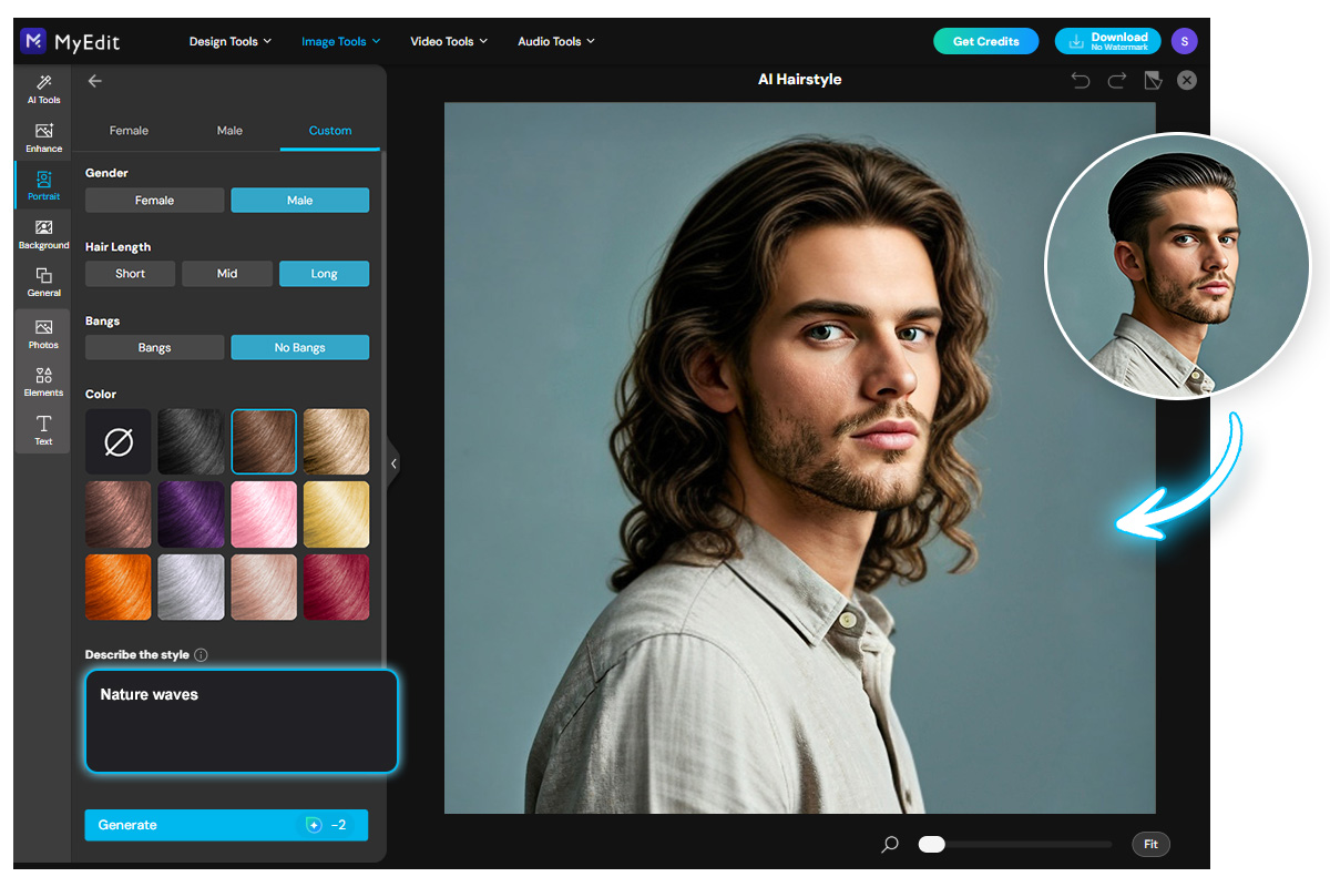 Using Custom Text Prompts Apply a Long Hair Filter Online