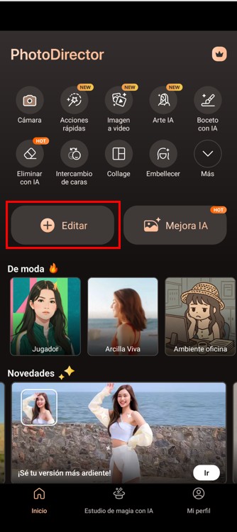 Interfaz de la herramienta Imagen a video con IA de PhotoDirector