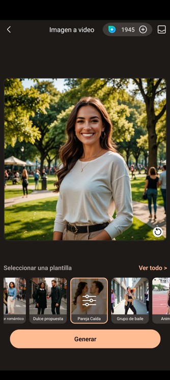 Interfaz de la herramienta Imagen a video con IA de PhotoDirector