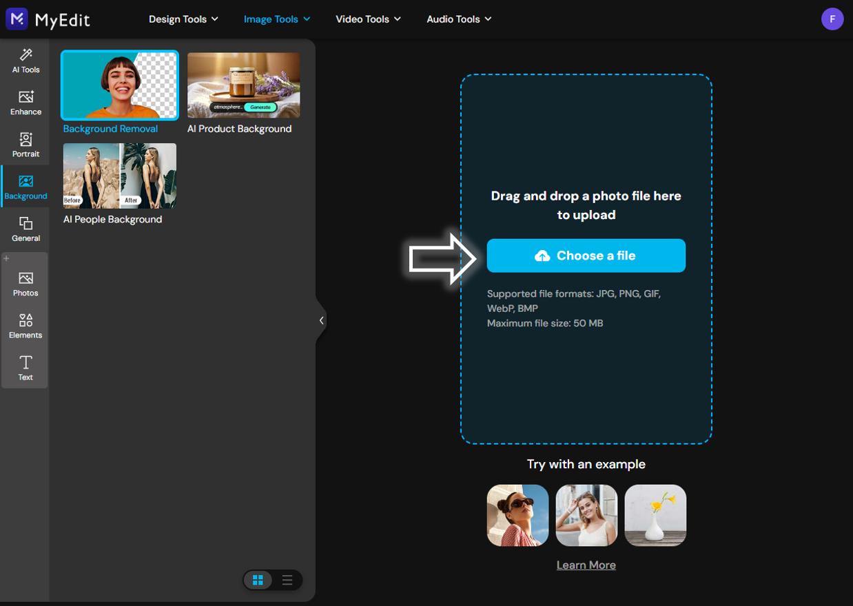 MyEdit - Make an image transparent online - Step 2