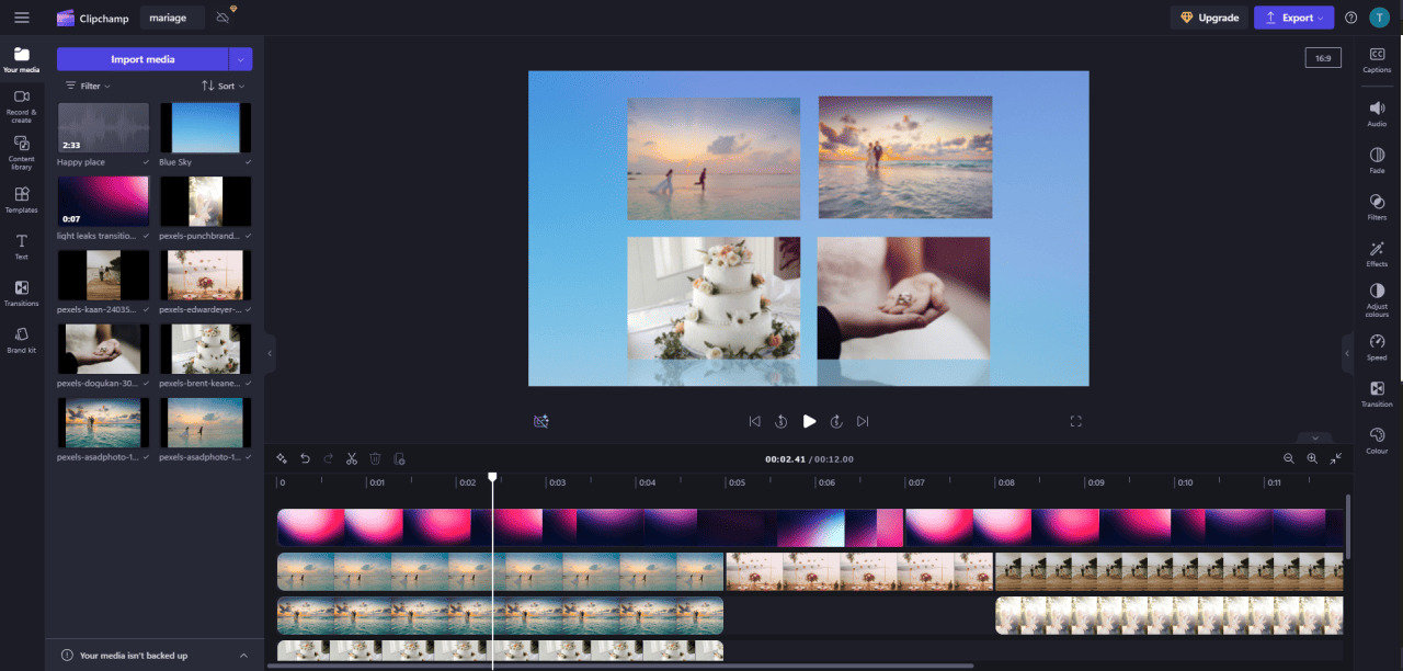 Interface de l’éditeur en ligne Clipchamp pour montage vidéo