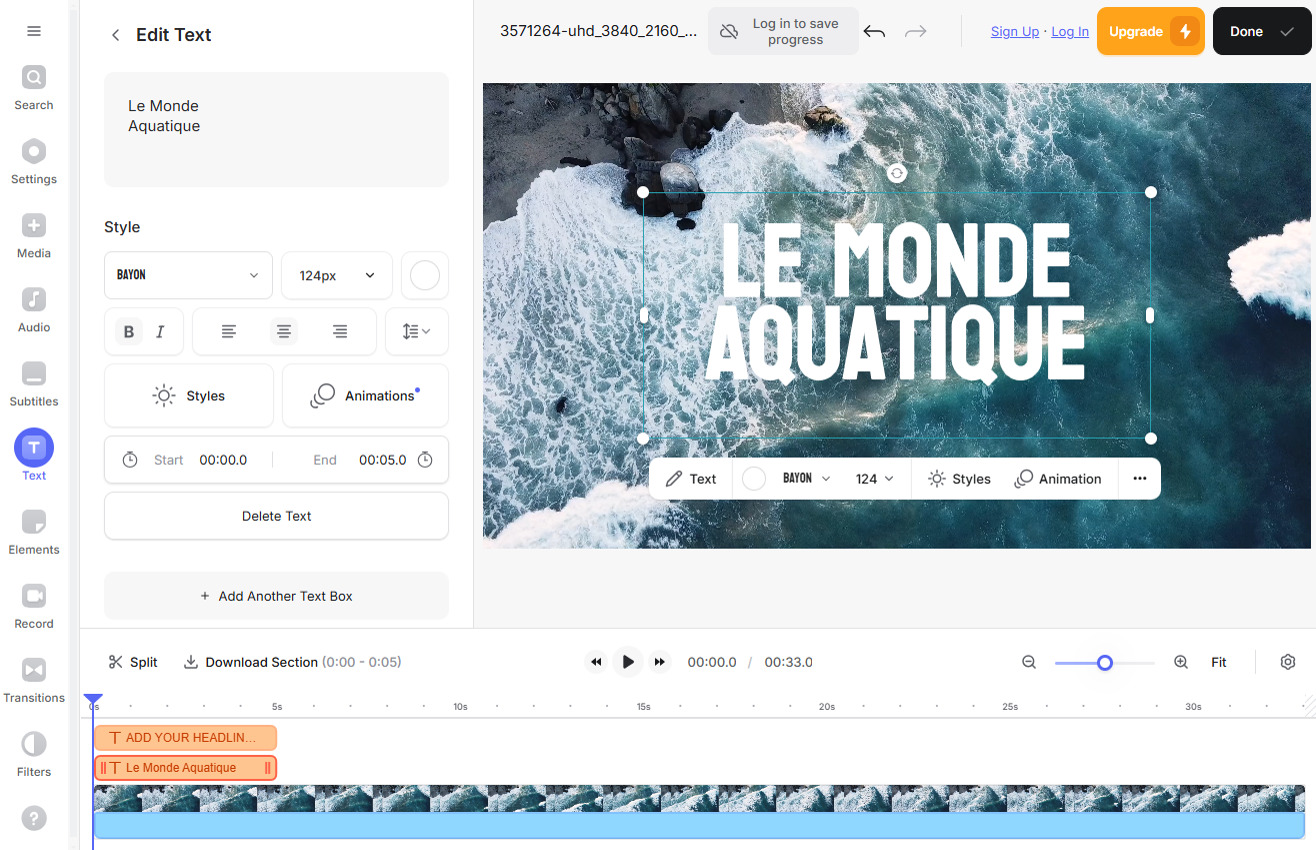 Interface de l’éditeur vidéo en ligne Veed.io