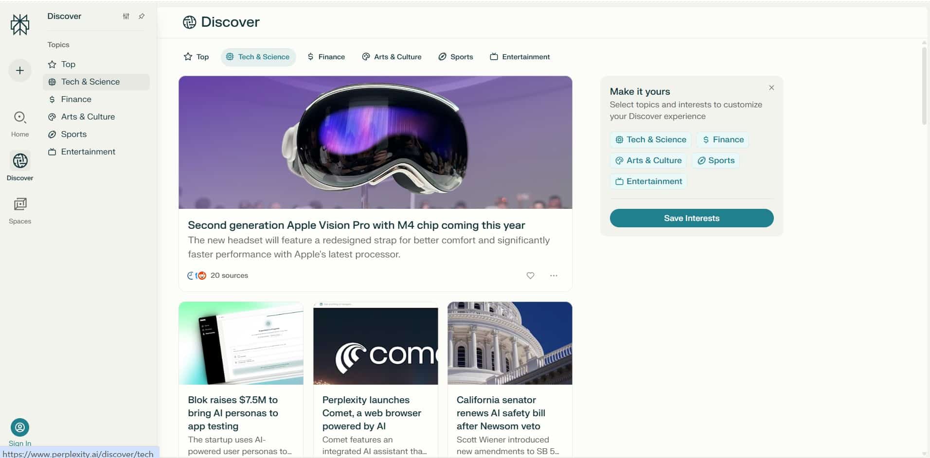 Opciones de búsqueda en Perplexity AI