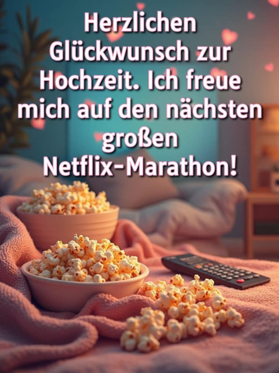 Hochzeitswunsch: 'Herzlichen Glückwunsch zur Hochzeit. Ich freue mich auf den nächsten großen Netflix-Marathon!'