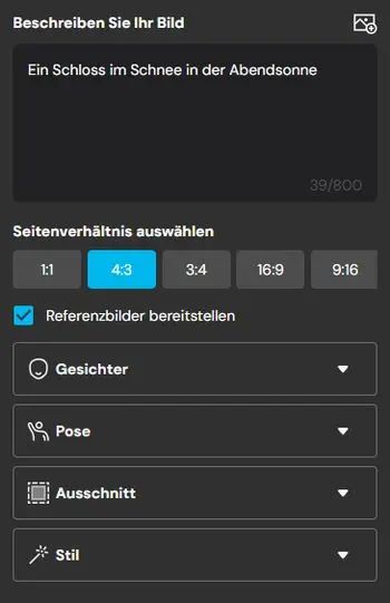 KI-Bildgenerator mit Prompt und zusätzlichen Einstellungen