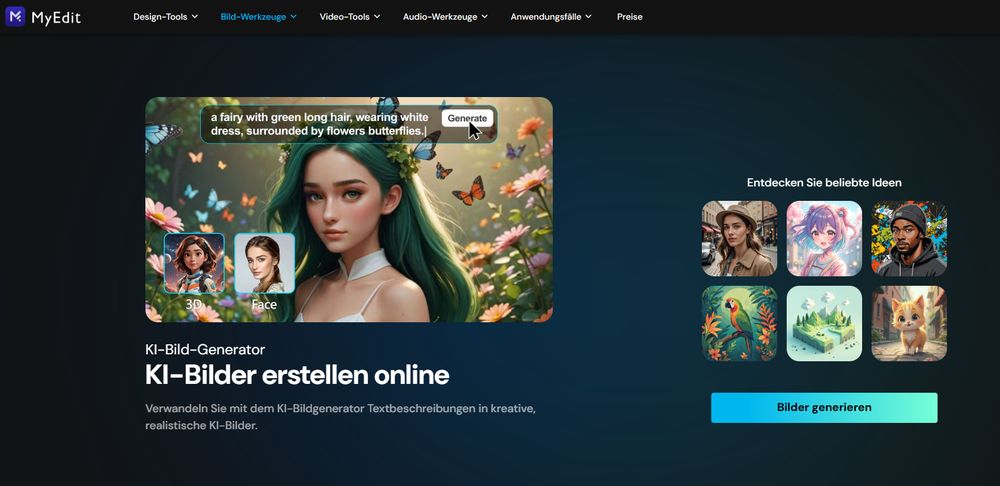 Der MyEdit Bildgenerator bietet viele Tools zur Unterstützung beim Prompten