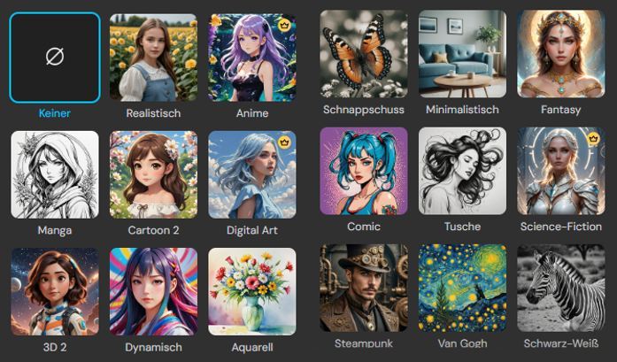 MyEdit Stilvorlagen, die Prompts ergänzen