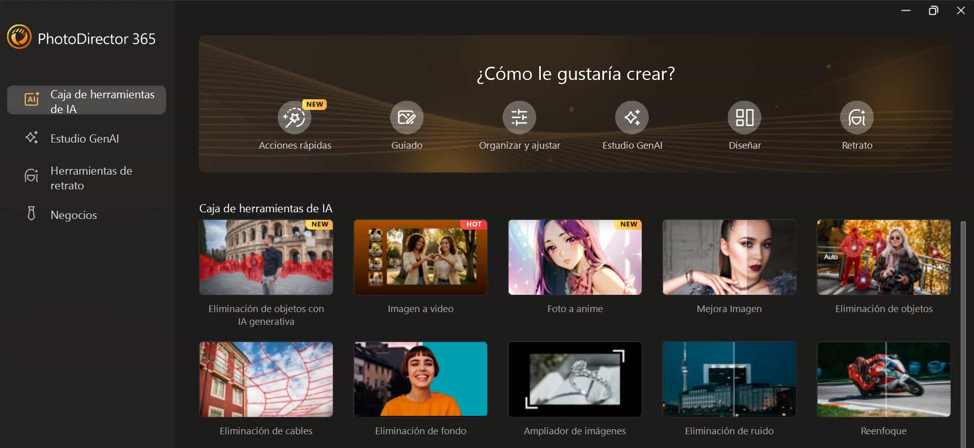 Interfaz del editor de fotos de PhotoDirector