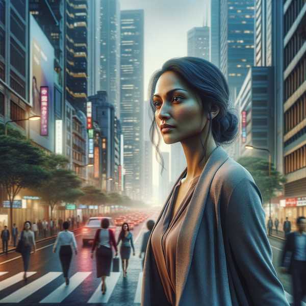 LINE AI AI 画像生成 街中を歩いている女性