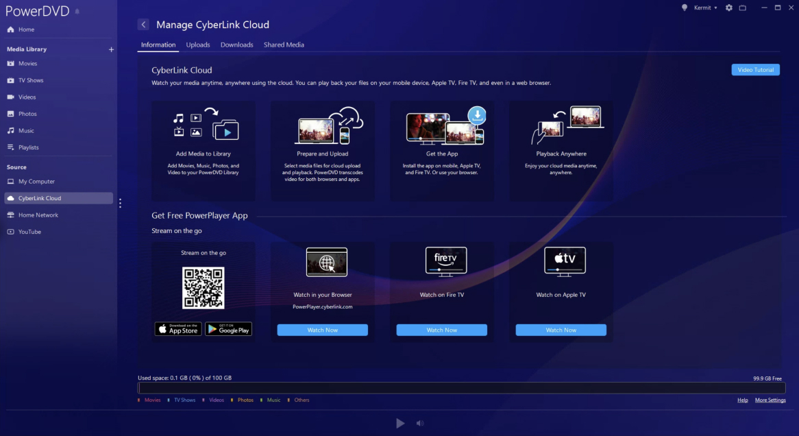 PowerDVD TV mode interface