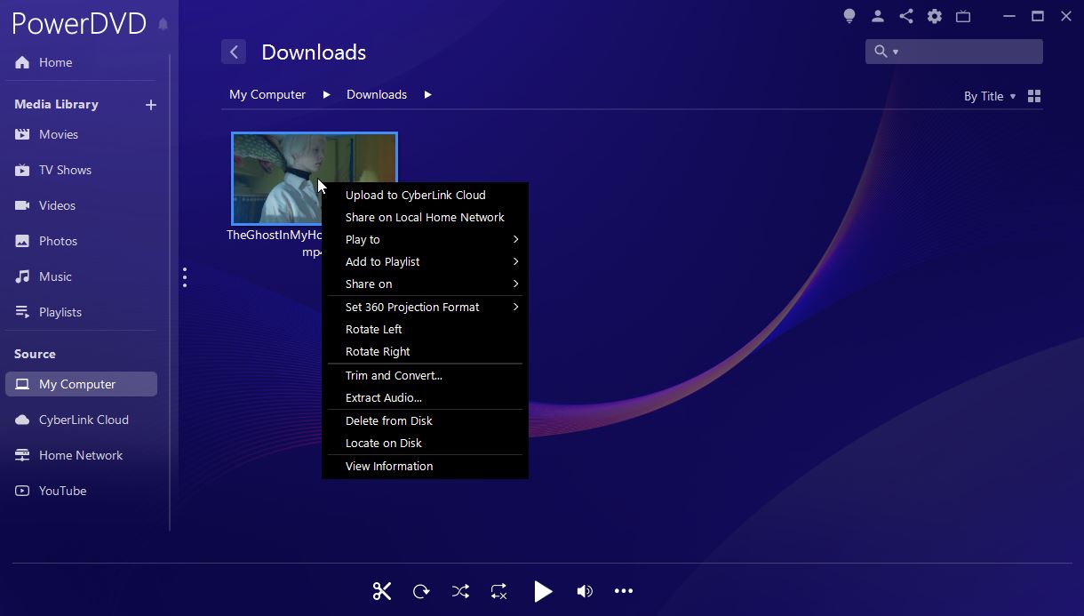 PowerDVD PC mode interface