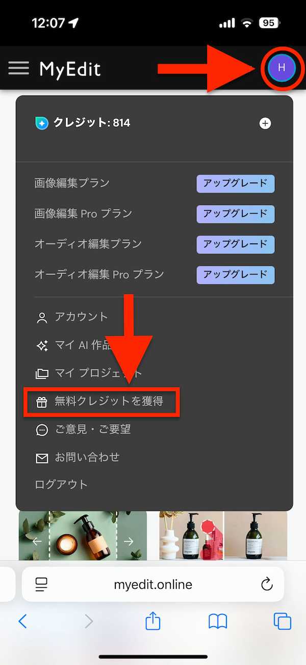 MyEdit 無料クレジット1