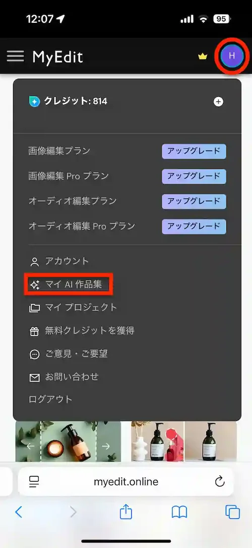 MyEdit 画像から動画生成　生成　マイ AI 作品集